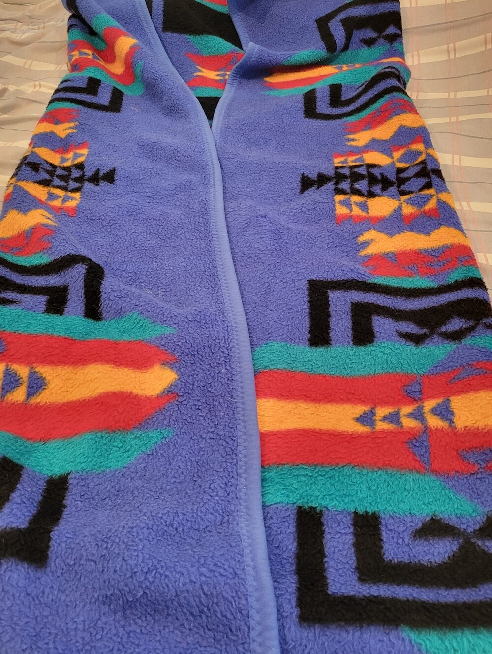 IBENA Blue Multi Color Aztec Southwest Throw Reversible Blanket 73x58 Turkey - Picture 6 of 7